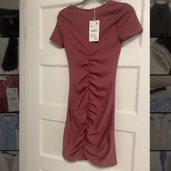 Zara Pink Rouched Mini Dress Size Medium NWT - Picture 4 of 4